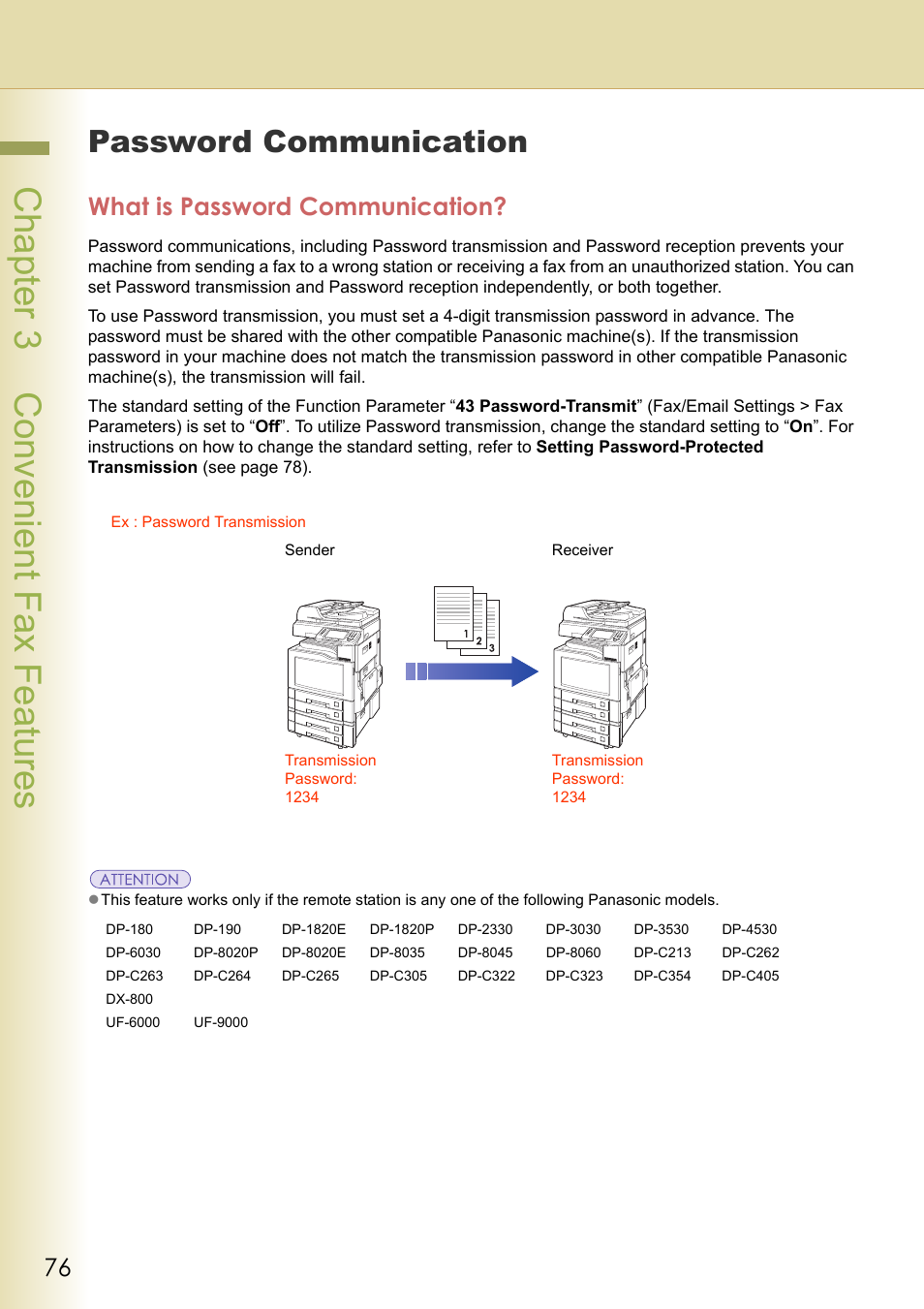 Password communication, What is password communication, Chapter 3 convenient fax features | Panasonic Laser Fax UF-6000 User Manual | Page 76 / 224