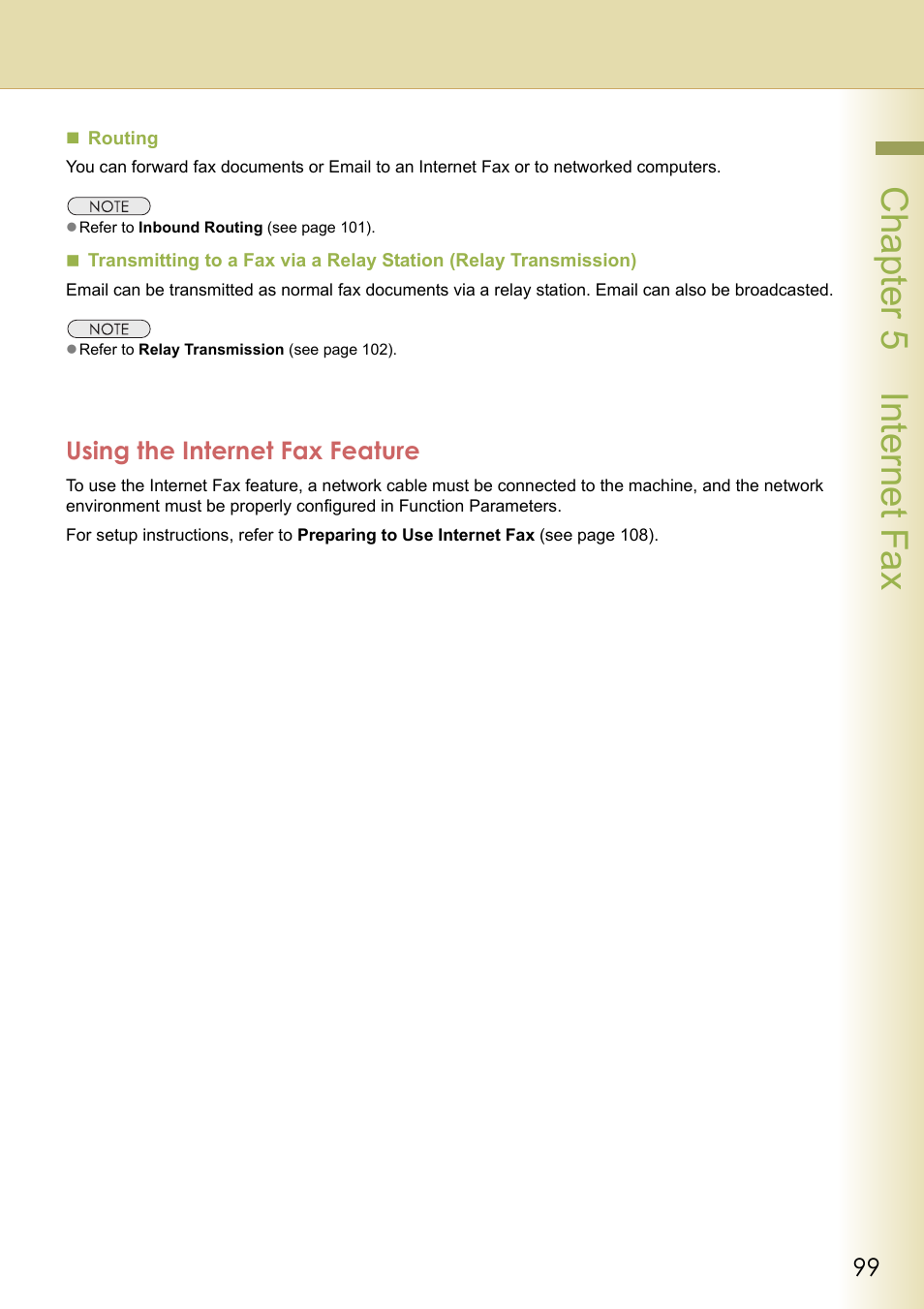 Using the internet fax feature, Chapter 5 internet fax | Panasonic Laser Fax UF-6000 User Manual | Page 99 / 224
