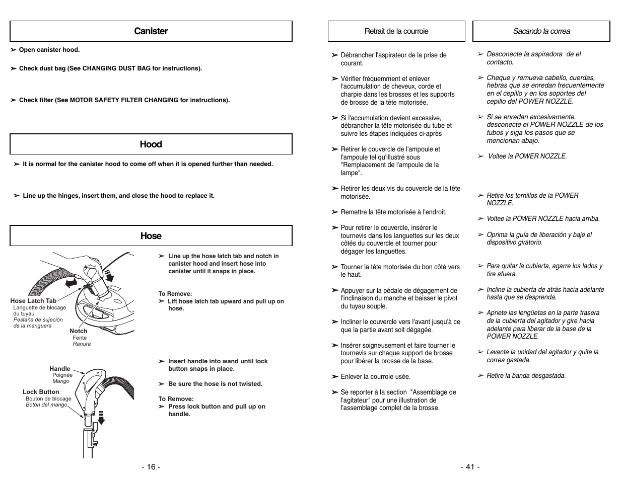 Canister, Hood, Hose | Canister hood hose | Panasonic MC-CG973 User Manual | Page 16 / 56