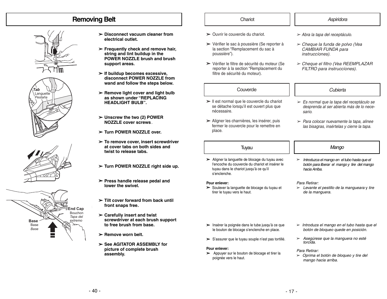 Removing belt | Panasonic MC-CG973 User Manual | Page 40 / 56