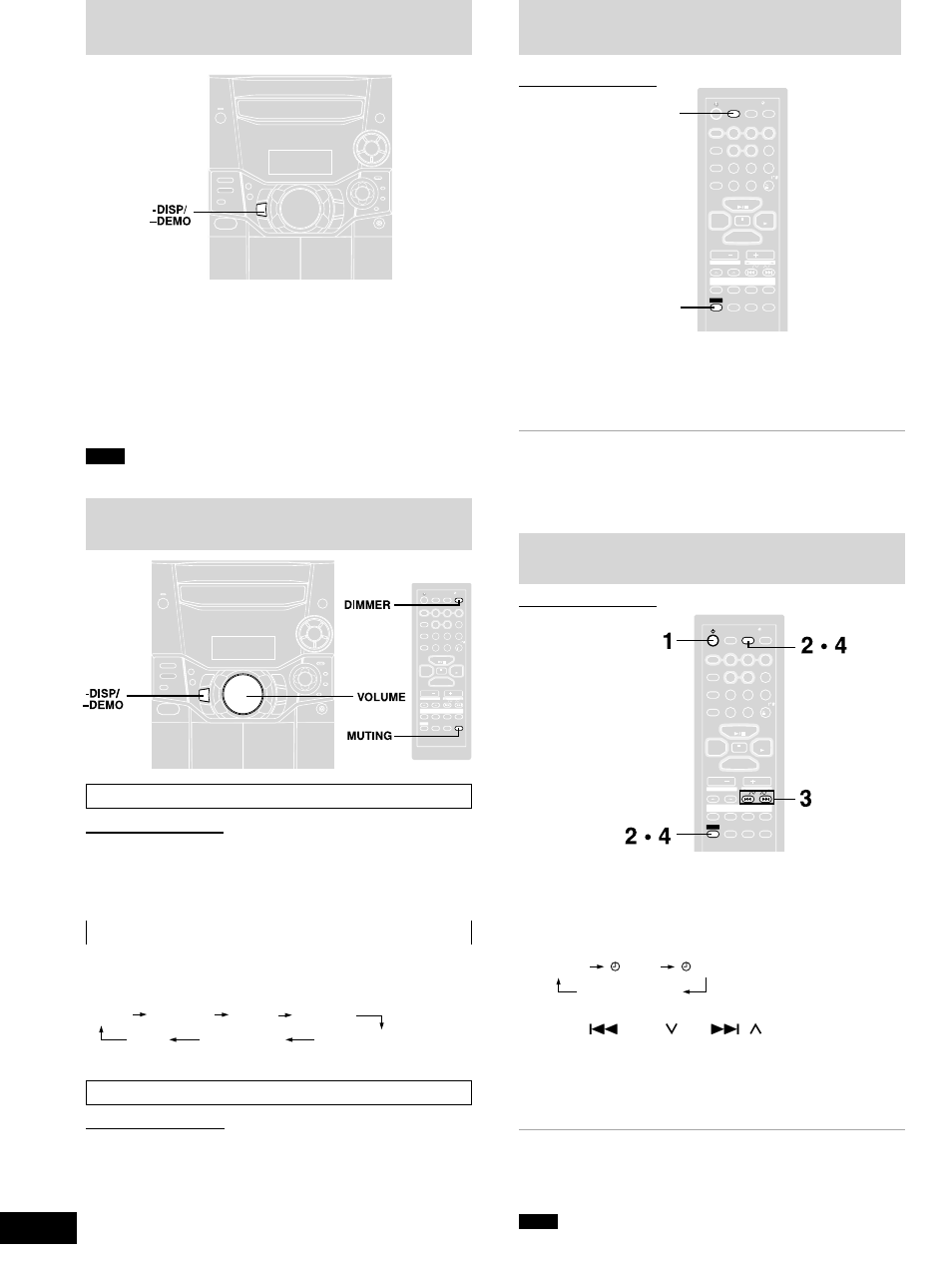 Turning the demo function off, Convenient functions, Auto-off function | Setting the time, Timer operations, Remote control only, Press [shift] + [auto off, Switch on the power, Press [shift] + [clock/timer] to select “clock, Every time you press the button | Panasonic SC-AK403 User Manual | Page 16 / 20