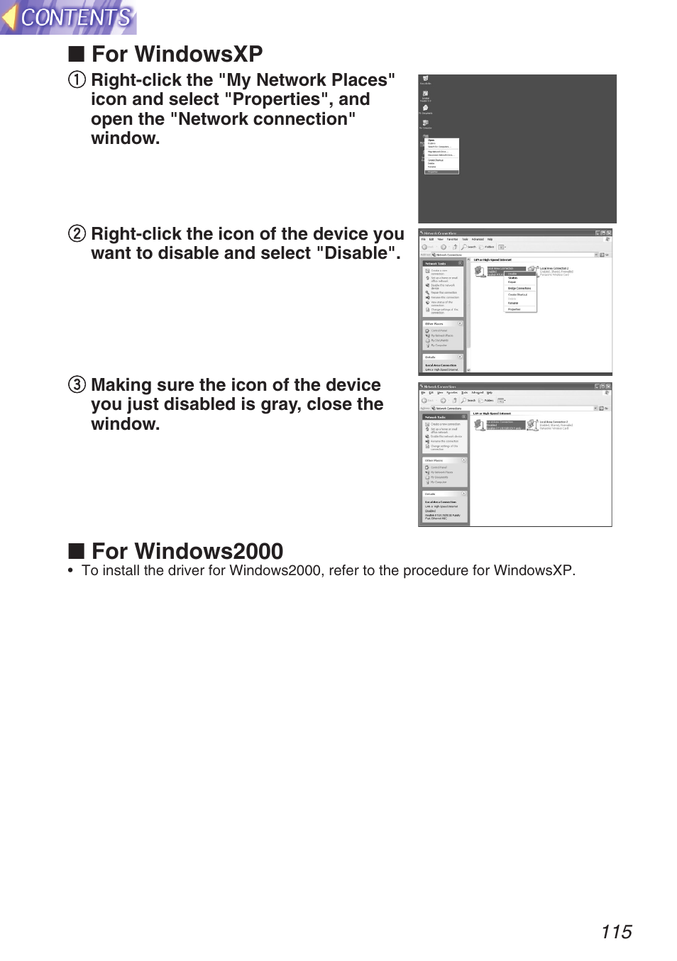 For windowsxp, For windows2000 | Panasonic TQBH9003-6 User Manual | Page 115 / 146