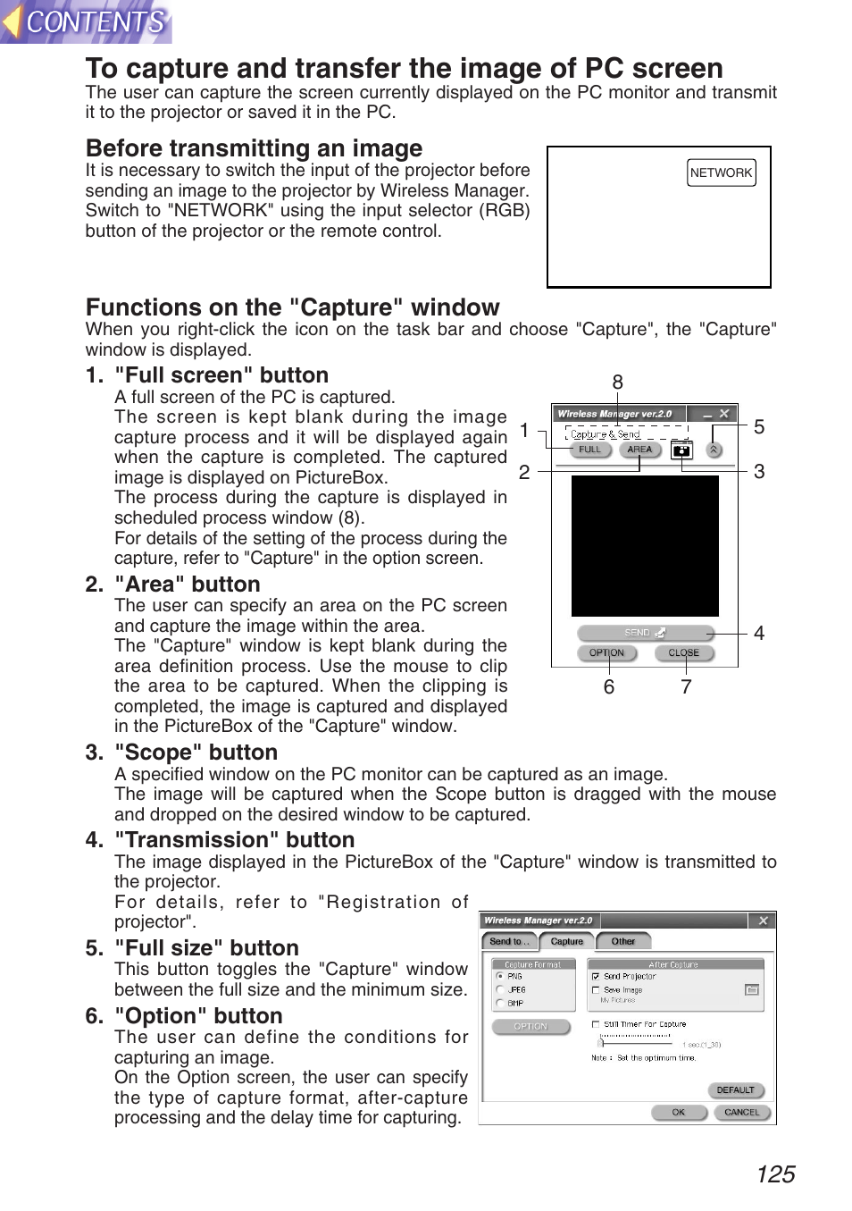 Before transmitting an image, Functions on the "capture" window | Panasonic TQBH9003-6 User Manual | Page 125 / 146