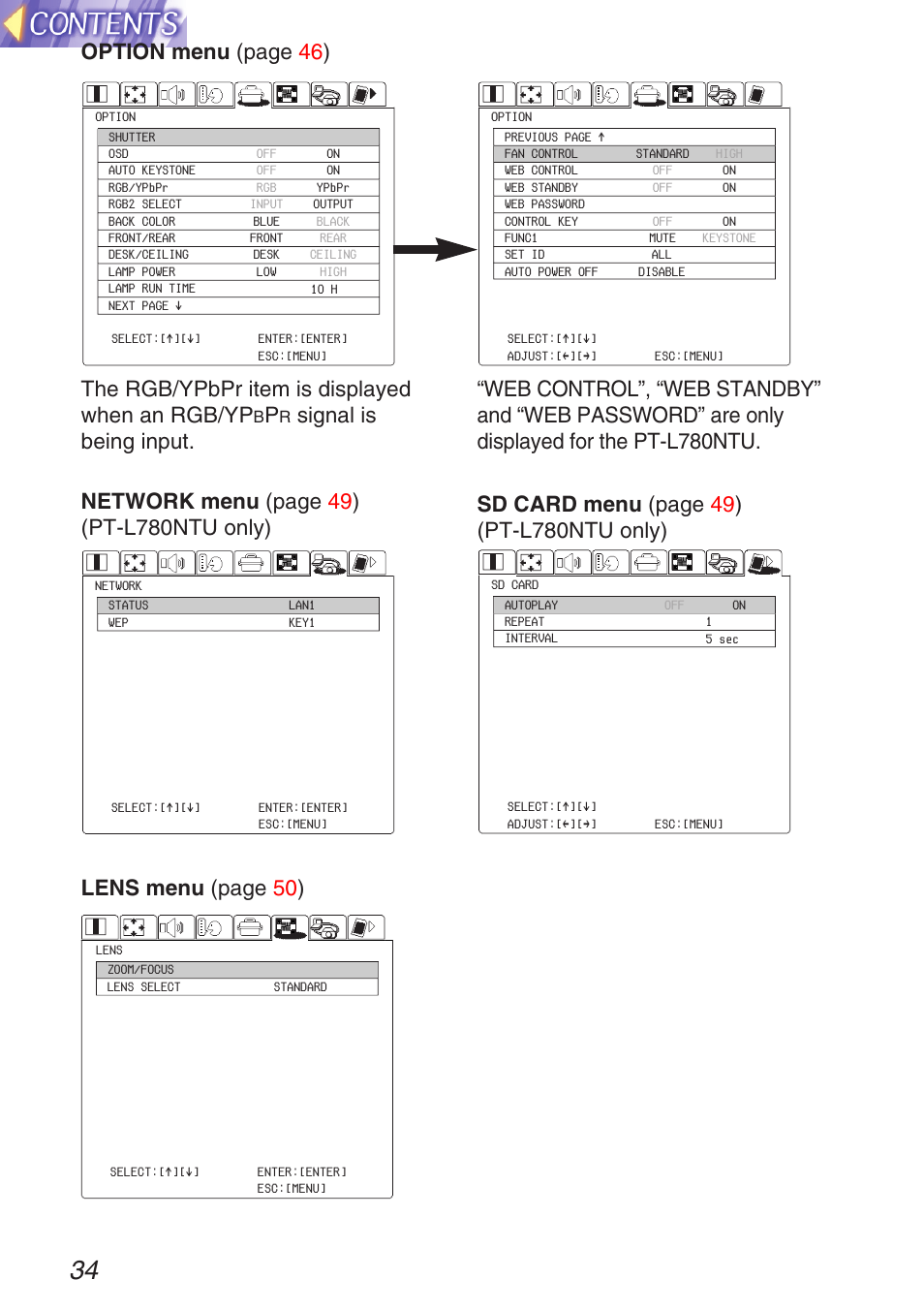 Lens menu (page 50 ) | Panasonic TQBH9003-6 User Manual | Page 34 / 146