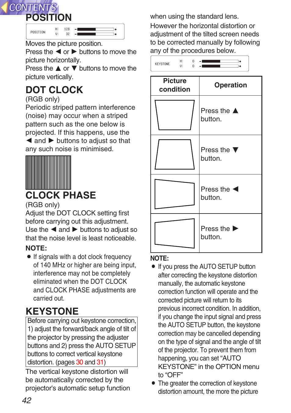 Position, Dot clock, Clock phase | Keystone | Panasonic TQBH9003-6 User Manual | Page 42 / 146