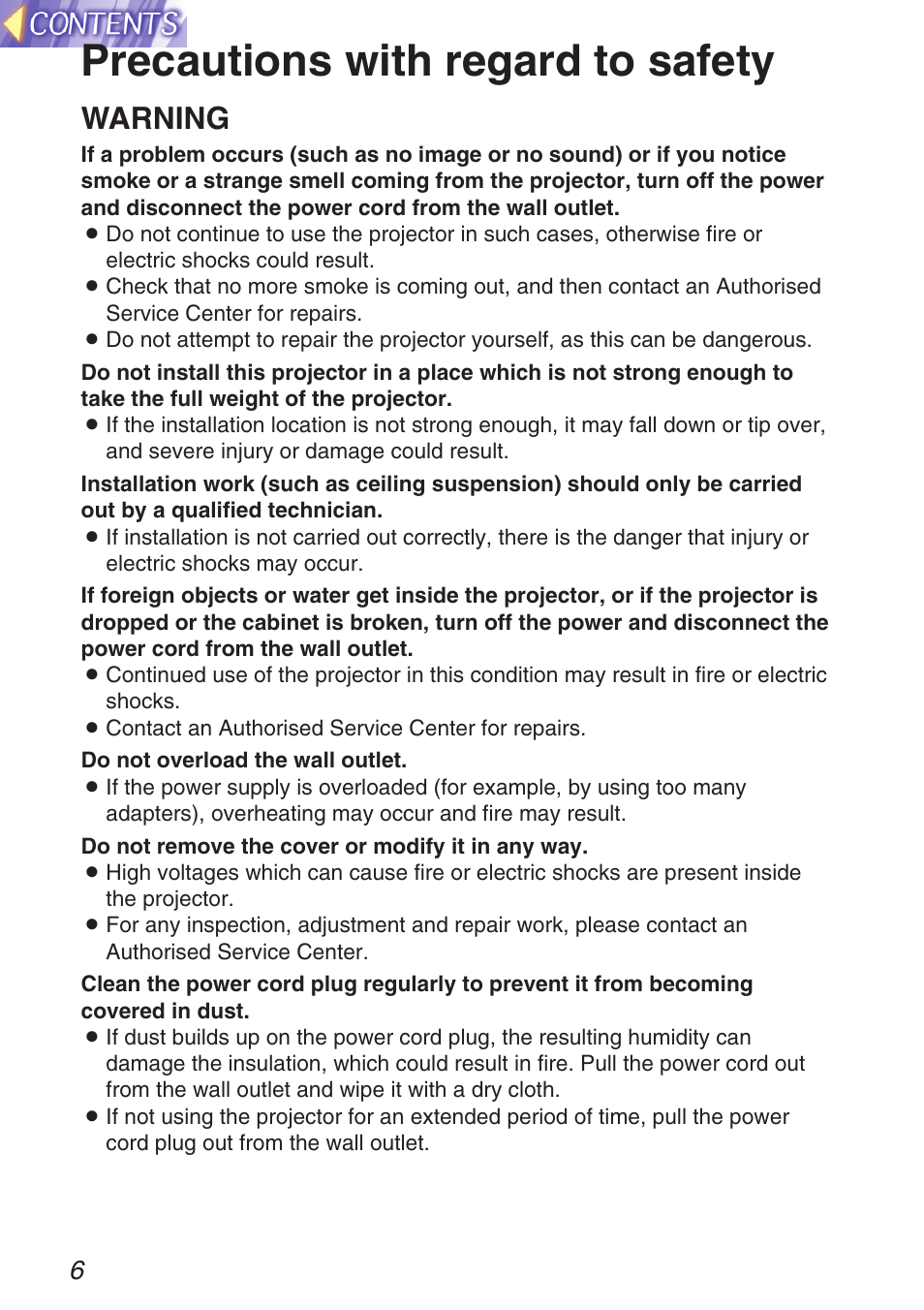 Precautions with regard to safety, Warning | Panasonic TQBH9003-6 User Manual | Page 6 / 146