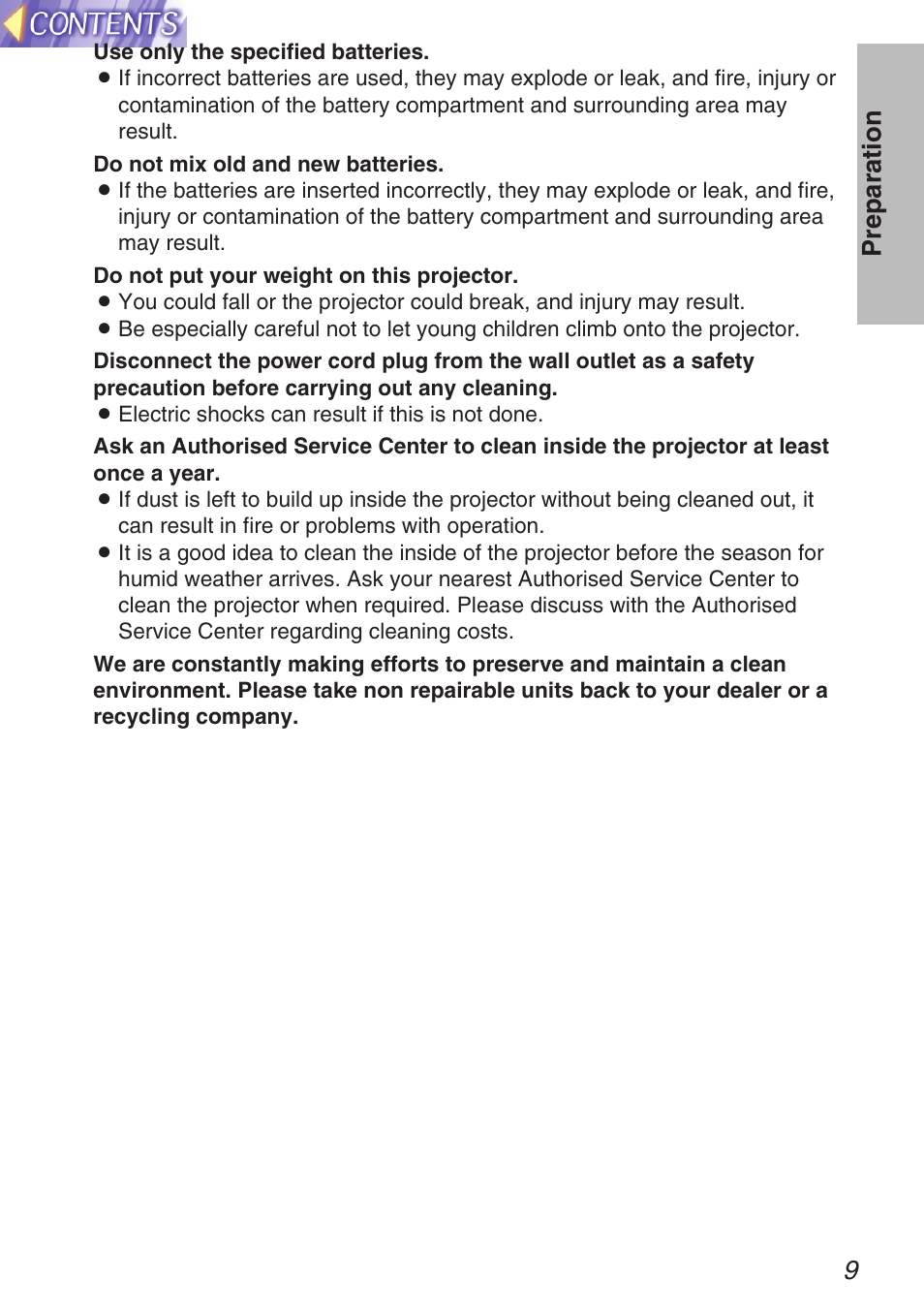 9preparation | Panasonic TQBH9003-6 User Manual | Page 9 / 146