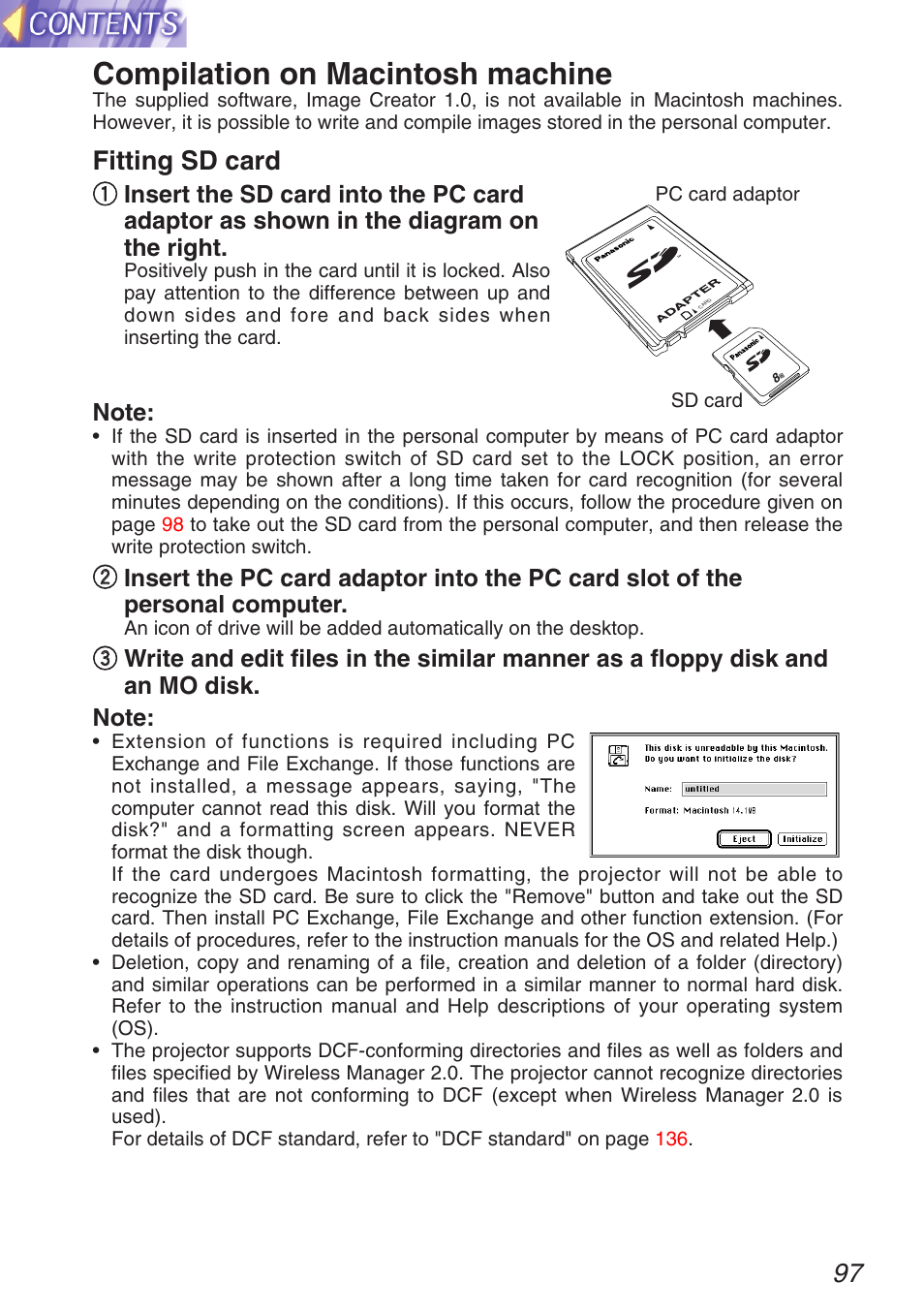 Compilation on macintosh machine, Fitting sd card | Panasonic TQBH9003-6 User Manual | Page 97 / 146