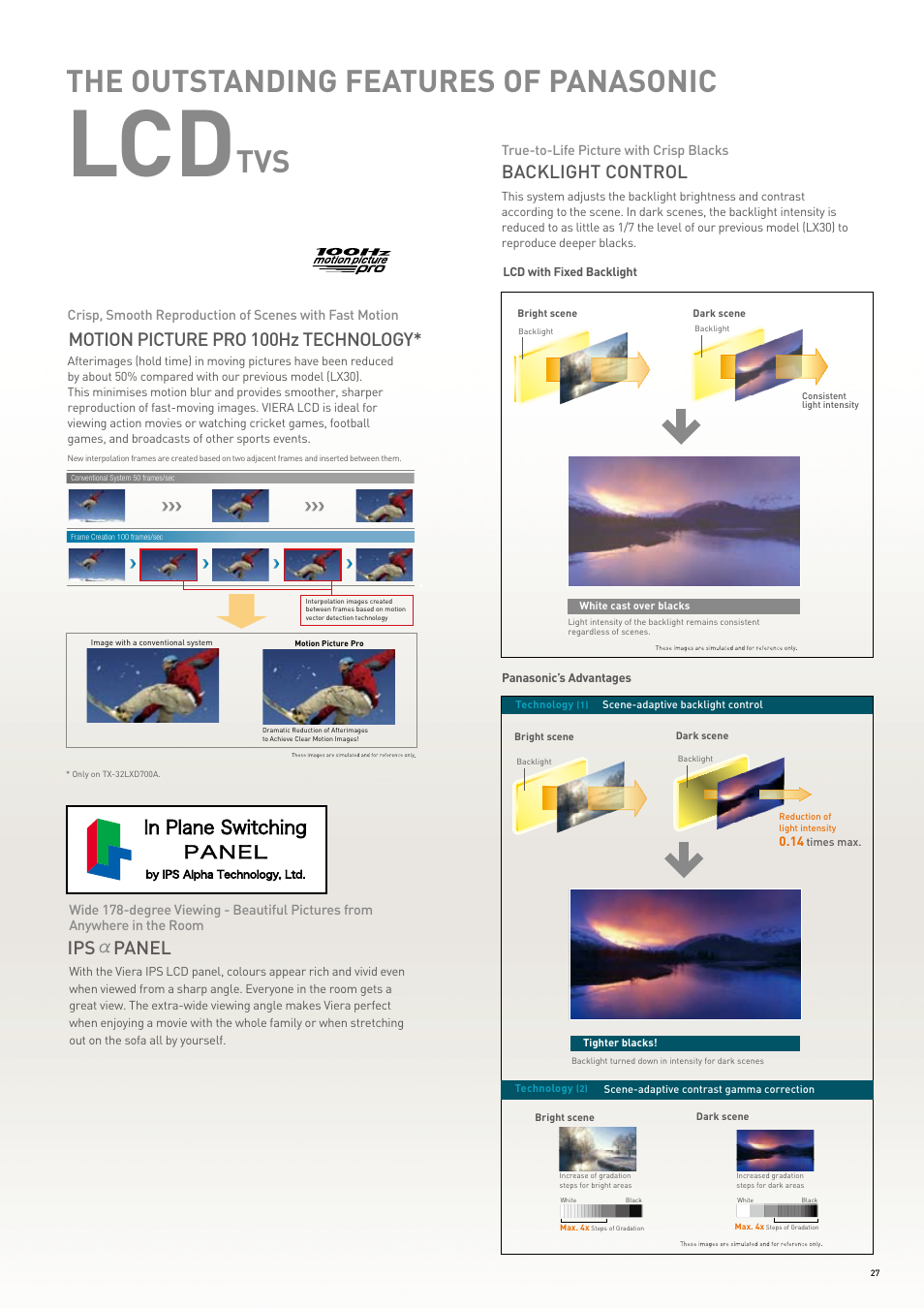 The outstanding features of panasonic, Backlight control, Motion picture pro 100hz technology | Ips panel | Panasonic 2007-2008 User Manual | Page 27 / 36