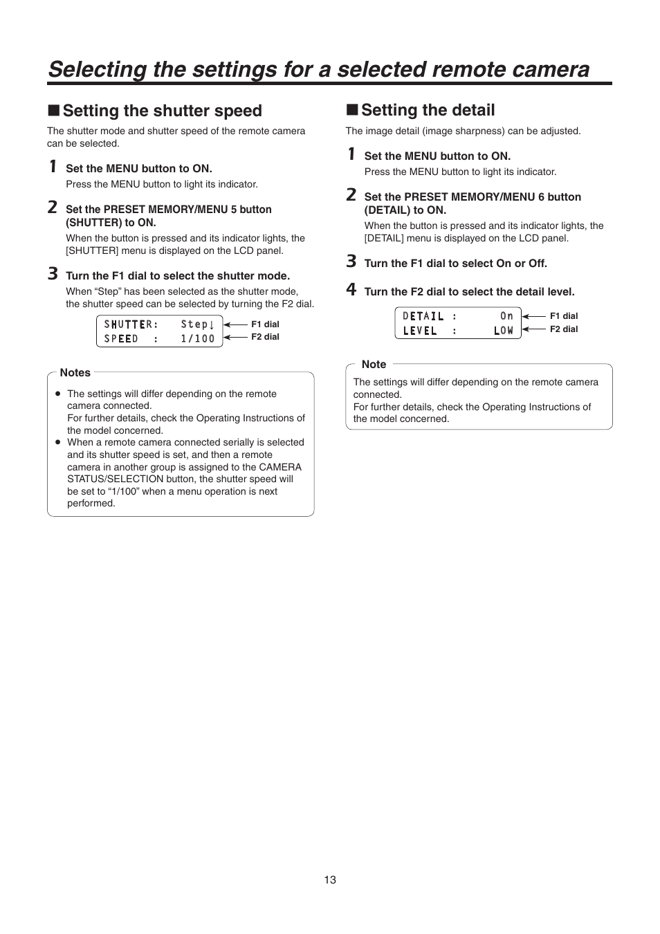 Setting the shutter speed, Setting the detail | Panasonic AW-RP50N User Manual | Page 13 / 48