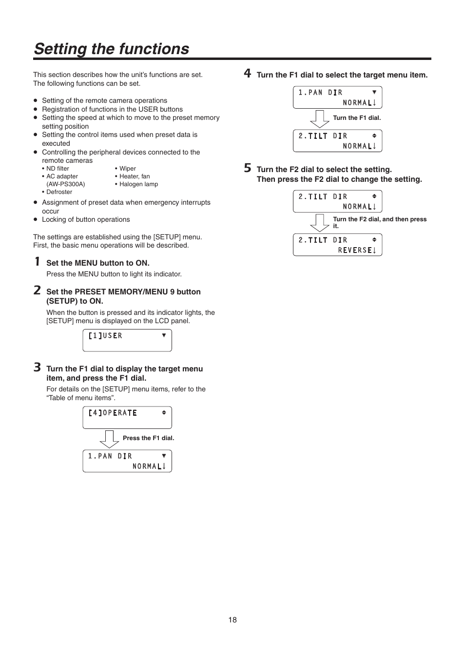 Setting the functions | Panasonic AW-RP50N User Manual | Page 18 / 48