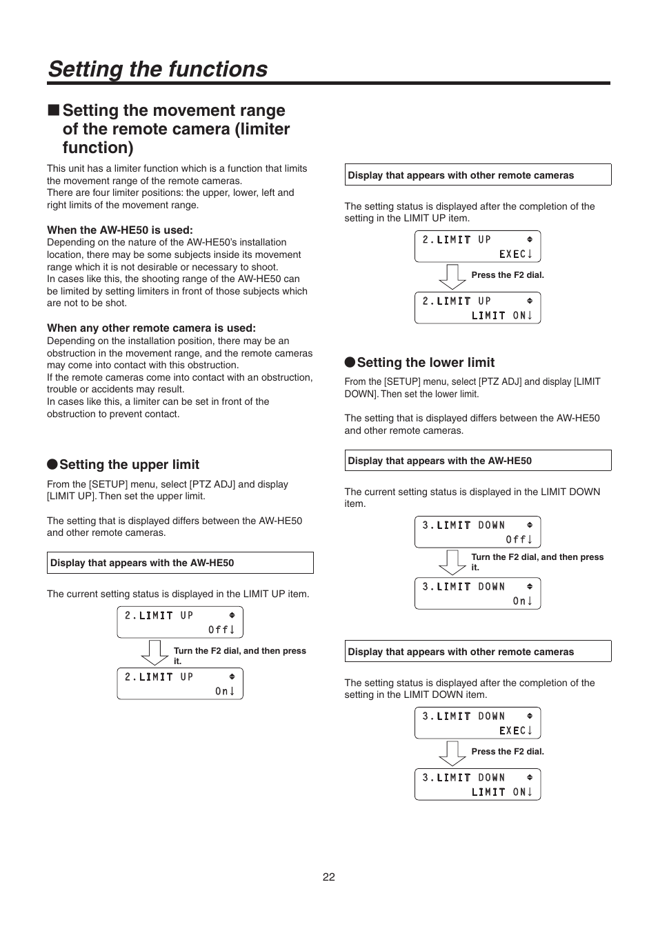 Setting the functions | Panasonic AW-RP50N User Manual | Page 22 / 48