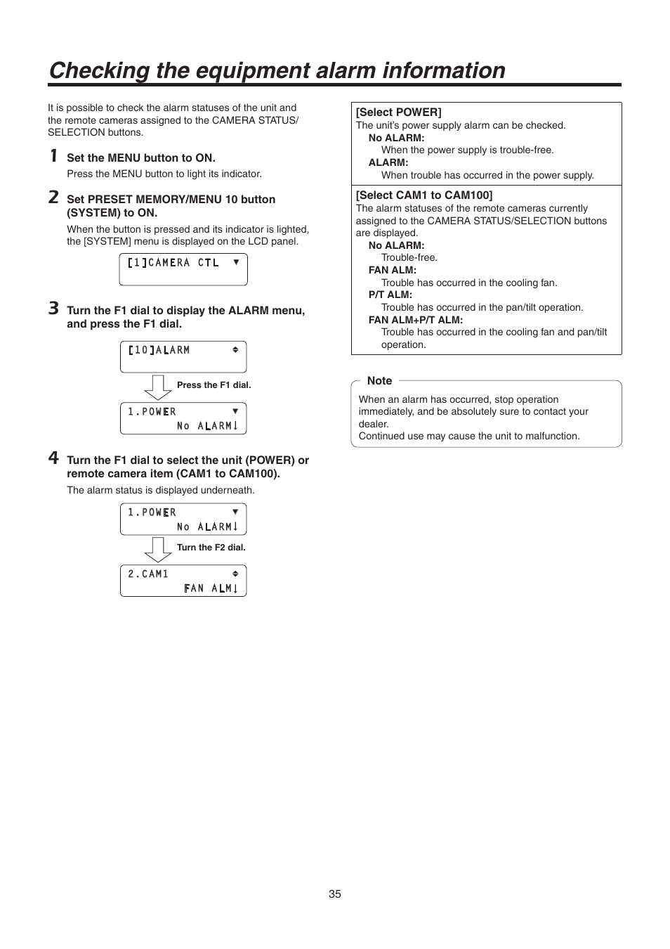 Checking the equipment alarm information | Panasonic AW-RP50N User Manual | Page 35 / 48