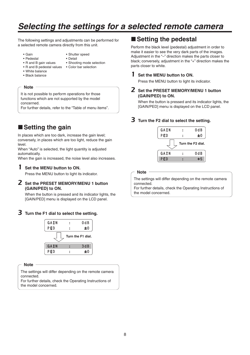 Setting the gain, Setting the pedestal | Panasonic AW-RP50N User Manual | Page 8 / 48