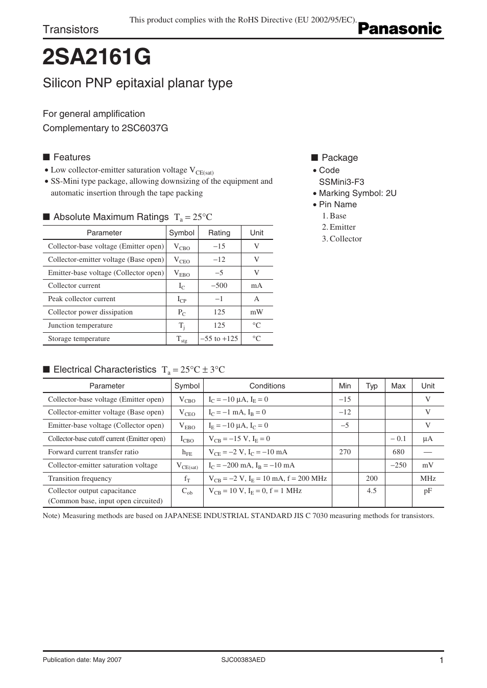 Panasonic 2SC6037G User Manual | 4 pages