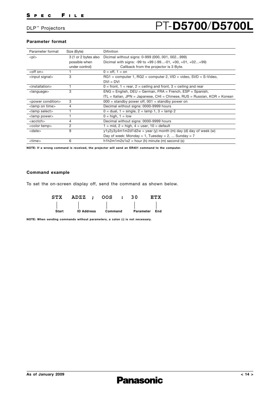 Adzz oos : 30 ; etx | Panasonic DLP PT-D5700 User Manual | Page 14 / 15