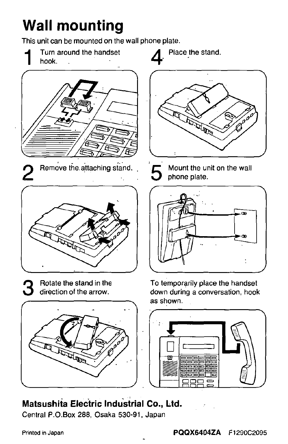 Wall mounting | Panasonic KX-T7130 User Manual | Page 8 / 8