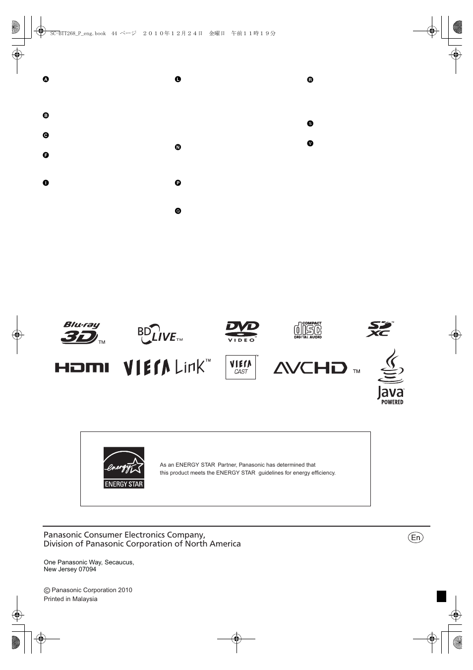 Index | Panasonic SC BTT268 User Manual | Page 44 / 44