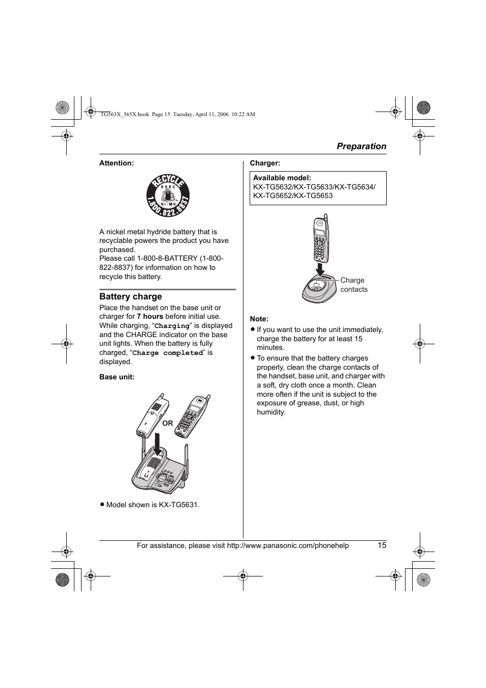 Panasonic X-TG5634 User Manual | Page 15 / 64