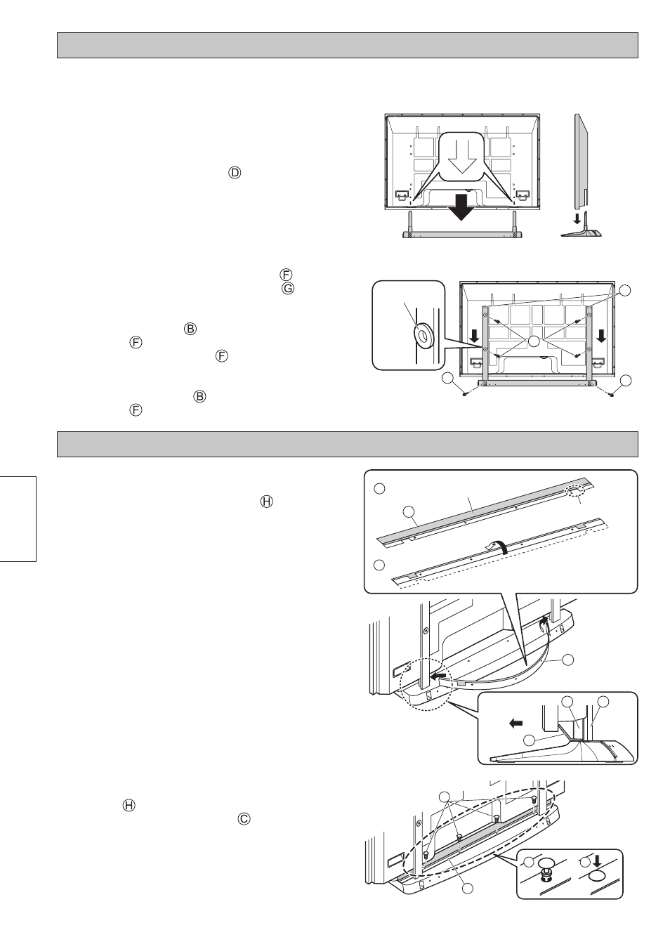 Montaje del pedestal en la pantalla, Colocación del panel de bloqueo de luz, Español | Panasonic TY-ST65VX100 User Manual | Page 24 / 44