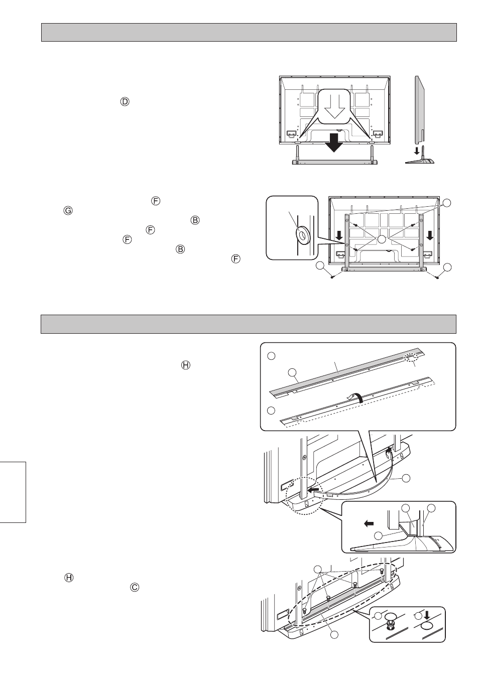 Fastgør soklen til skærmen, Montering af det lysblokerende panel, Dansk | Panasonic TY-ST65VX100 User Manual | Page 32 / 44