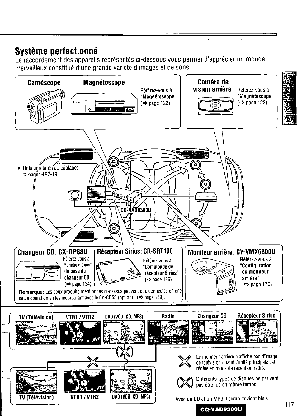 Système perfectionné, Caméscope, Magnétoscope | Récepteur sirius: cr-srt100, Moniteur arrière: cy-vmx6800u | Panasonic CQ VAD9300U User Manual | Page 117 / 304