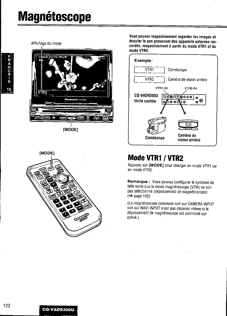 Magnétoscope, Modevtr1/vtr2 | Panasonic CQ VAD9300U User Manual | Page 122 / 304