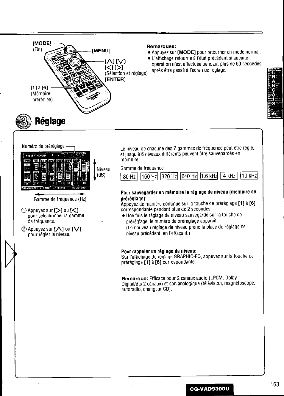 Réglage, A] [v | Panasonic CQ VAD9300U User Manual | Page 163 / 304