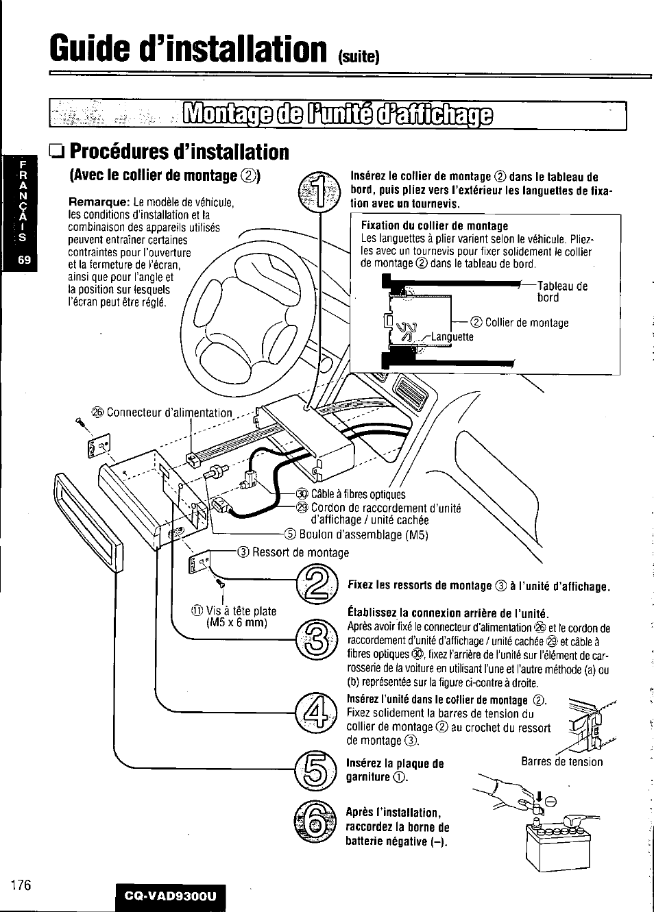 Guide d’installation, Procédures d’installation, Avec le collier de montage (d) | Iajiliëg]3(i]3[fmga^^ □ procédures d’installation | Panasonic CQ VAD9300U User Manual | Page 176 / 304