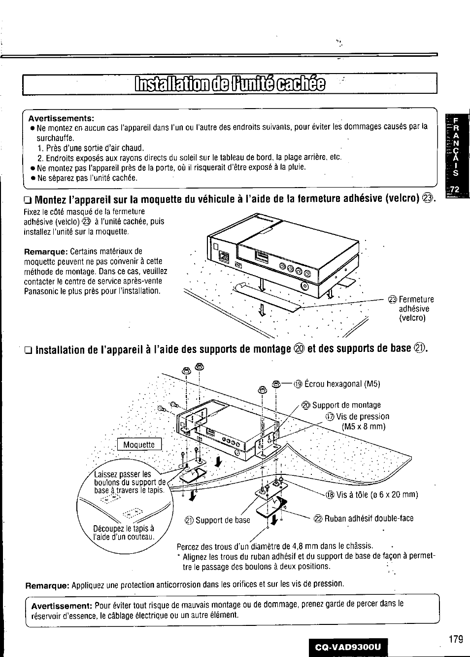 Avertissements | Panasonic CQ VAD9300U User Manual | Page 179 / 304
