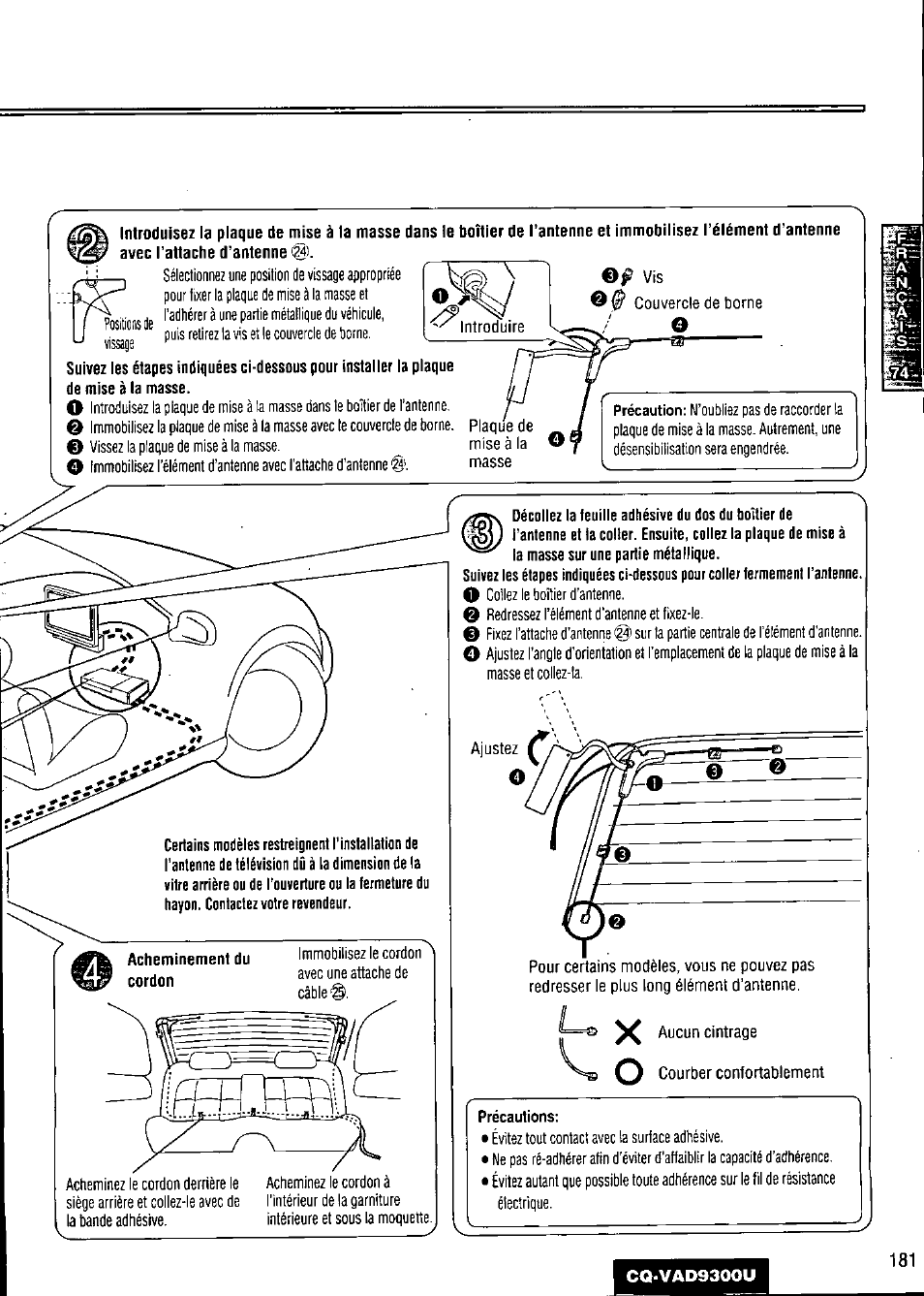 X aucun cintrage, Courber confortablement | Panasonic CQ VAD9300U User Manual | Page 181 / 304