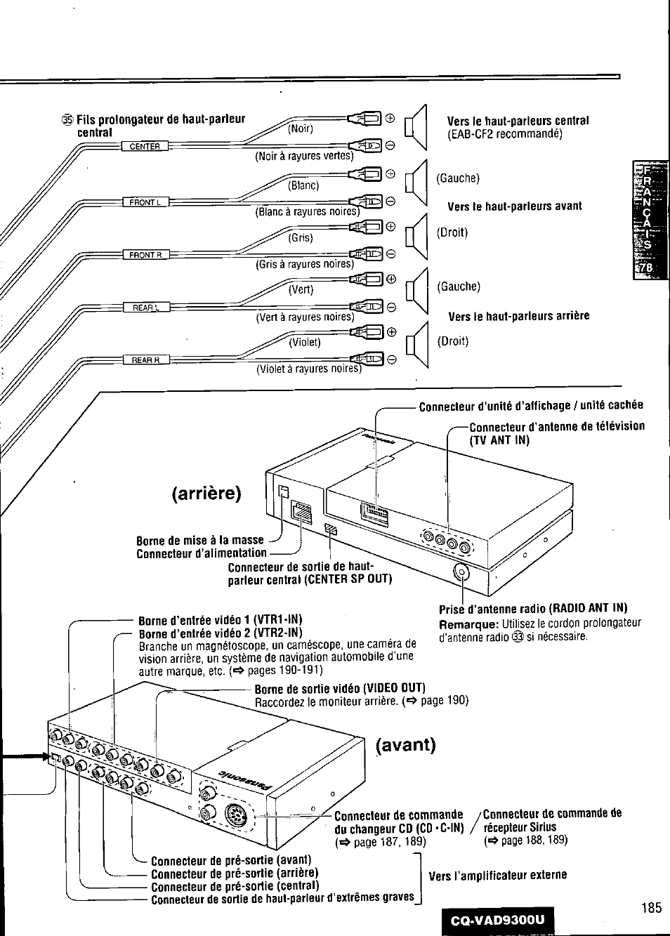 Arrière), Avant) | Panasonic CQ VAD9300U User Manual | Page 185 / 304
