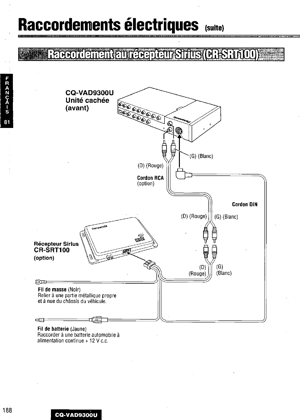 Raccordements électriques | Panasonic CQ VAD9300U User Manual | Page 188 / 304