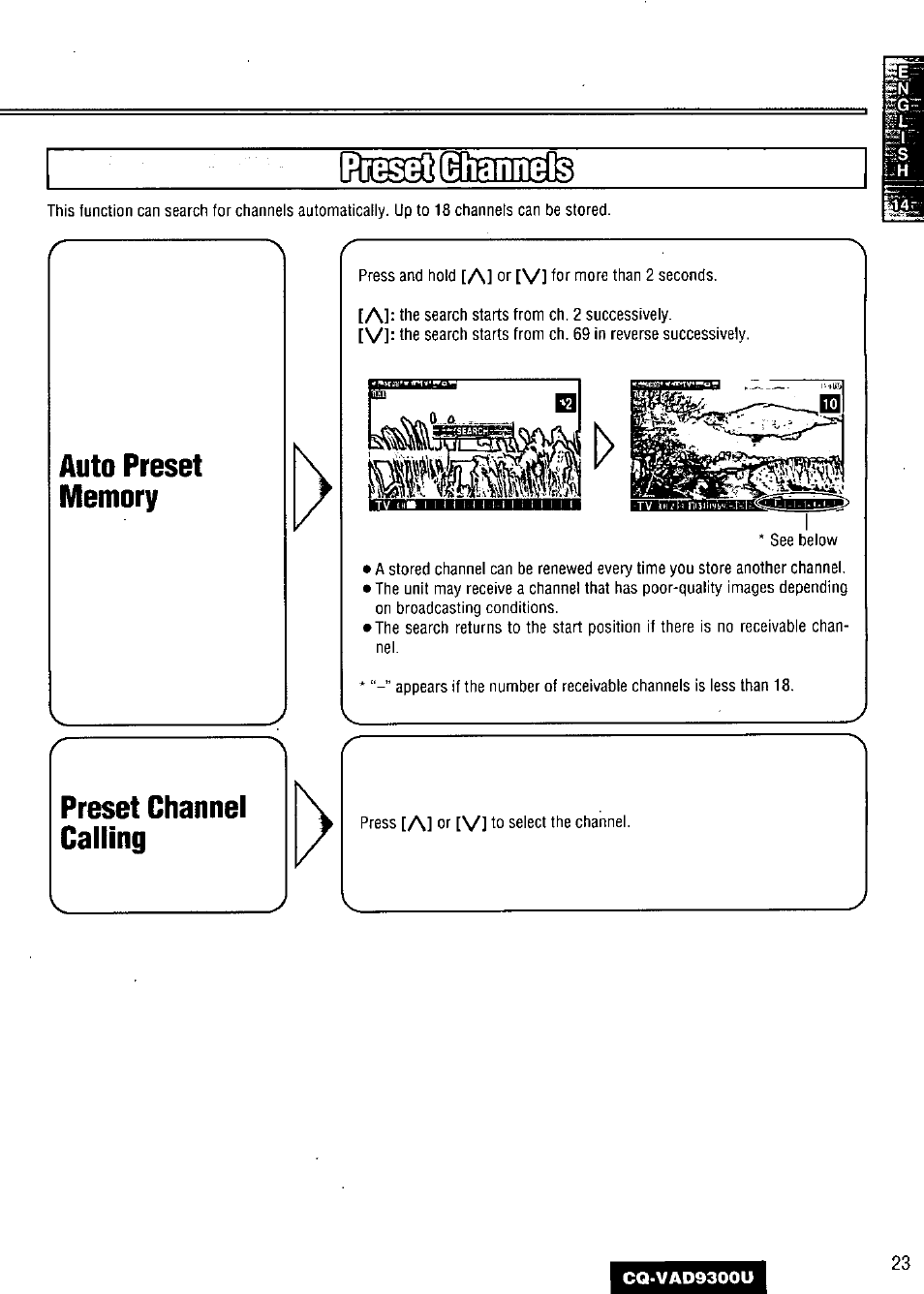 Auto preset memory, Al oi" [v, A]: the search starts from ch. 2 successively. [v | Panasonic CQ VAD9300U User Manual | Page 23 / 304