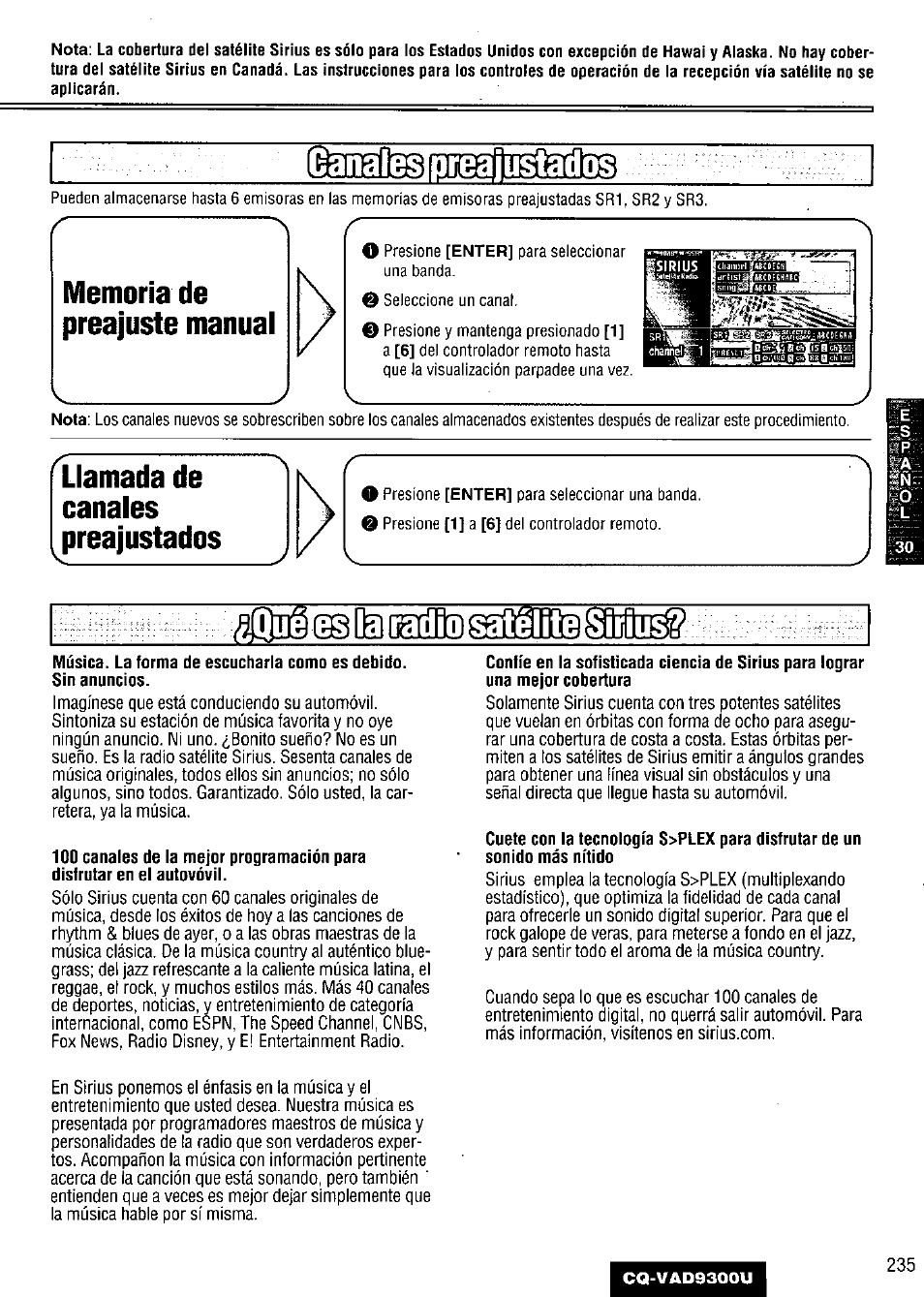 Memoria de preajuste manual, Llamada de, Canales | Preajustados, Llamada de canales preajustados | Panasonic CQ VAD9300U User Manual | Page 235 / 304