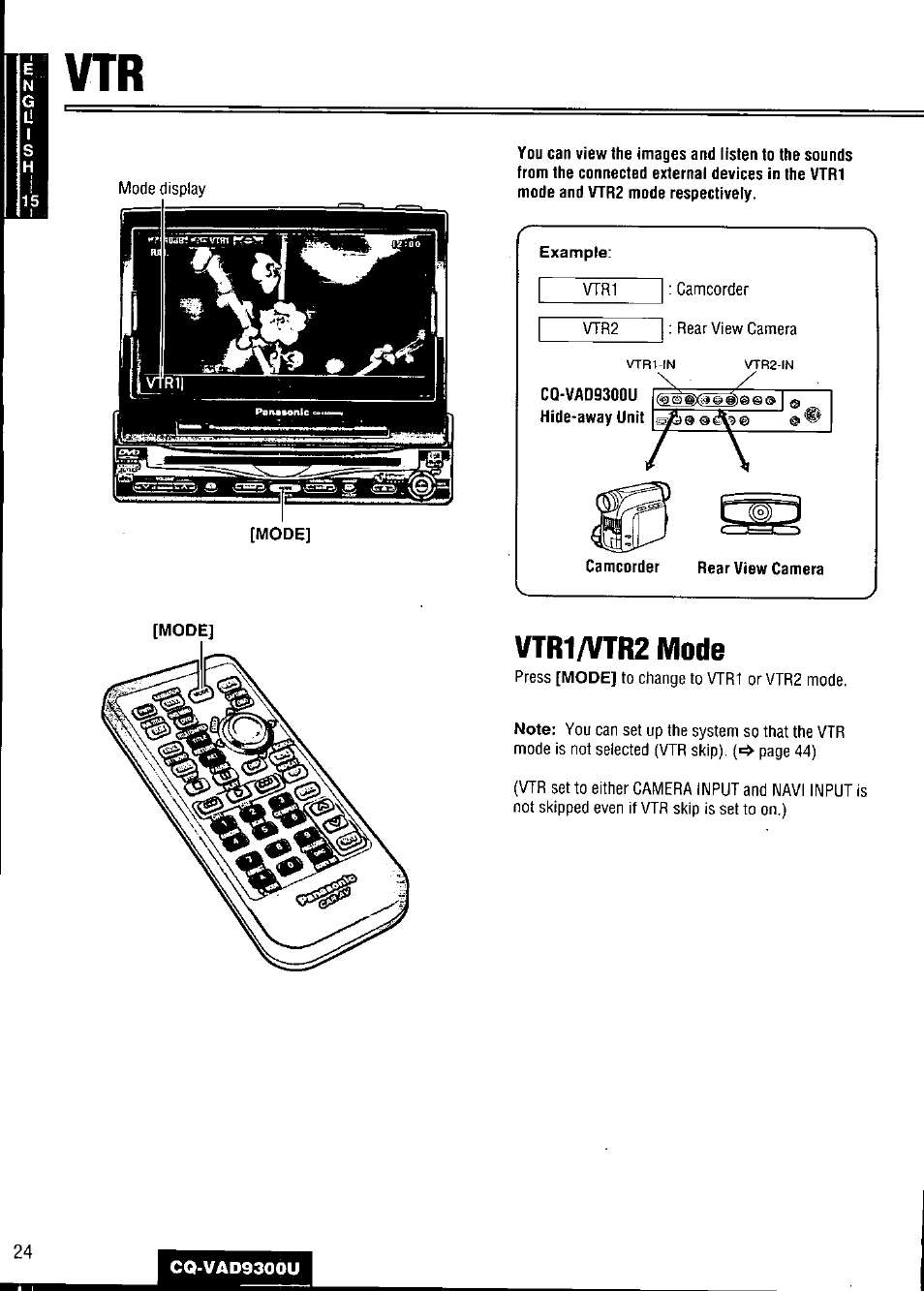 Vtr1/vtr2 mode | Panasonic CQ VAD9300U User Manual | Page 24 / 304