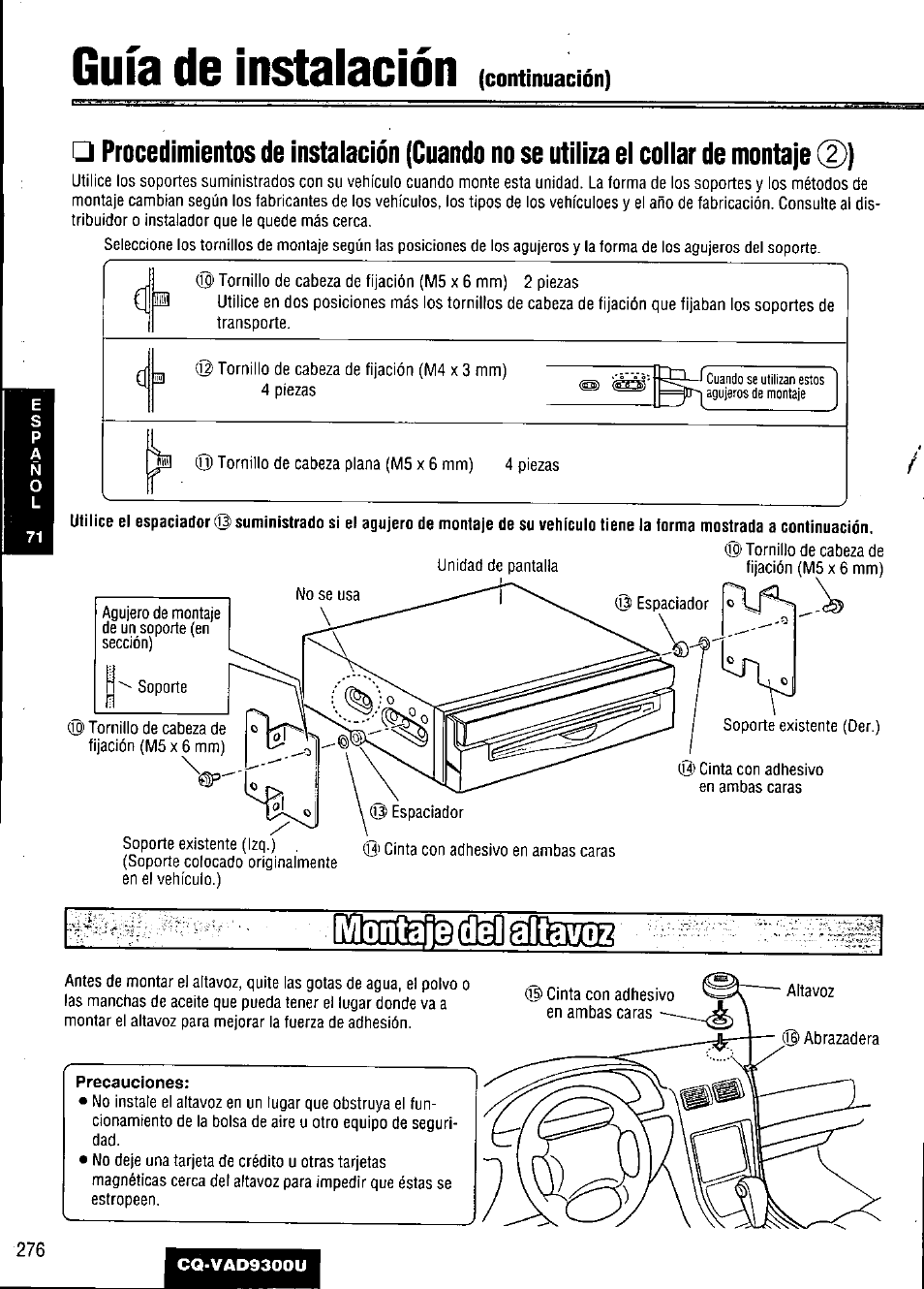 Guía de instalación, Precauciones, Mfefl3(íís0£ílfa | Panasonic CQ VAD9300U User Manual | Page 276 / 304