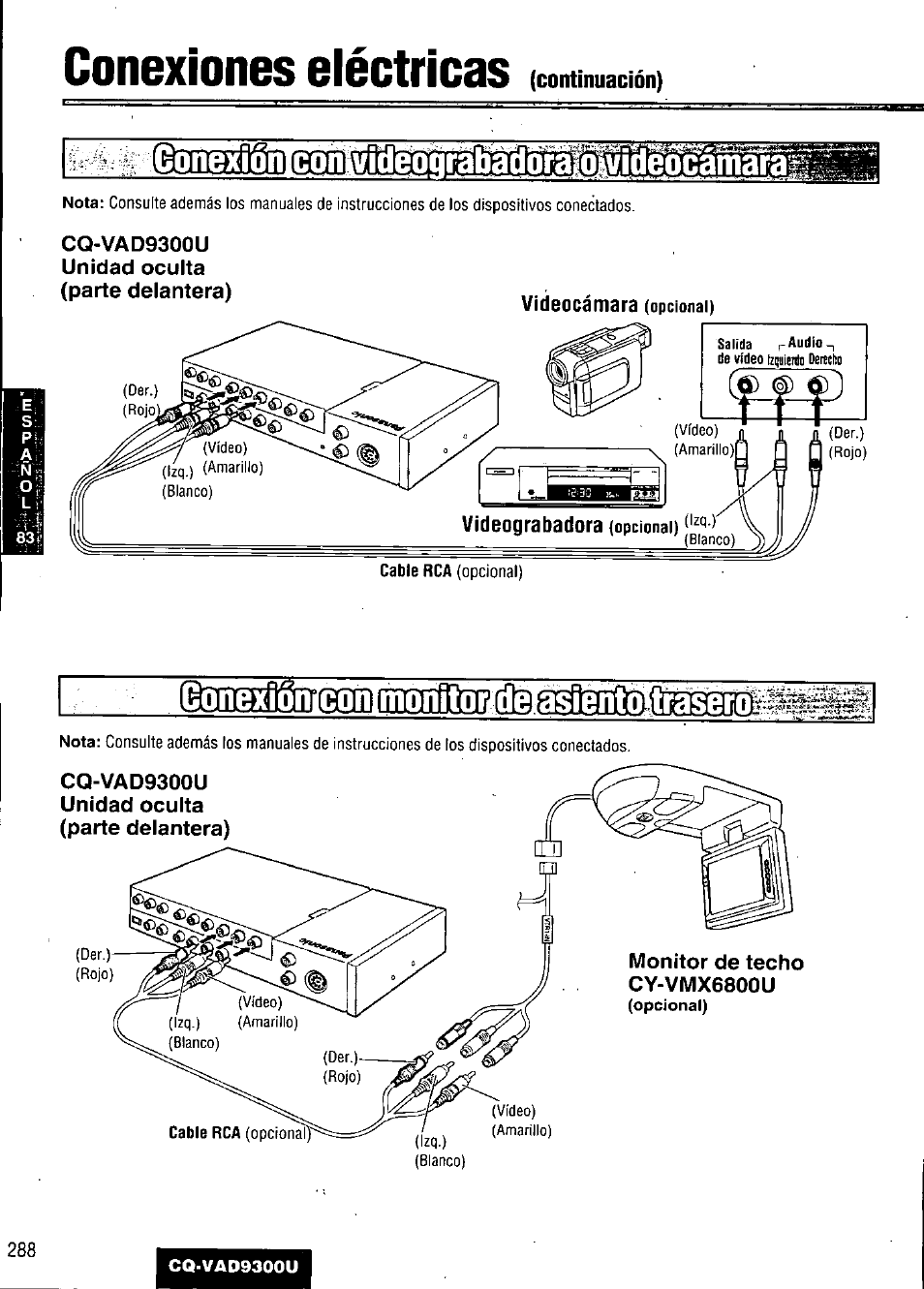 Conexiones eléctricas, Cq-vad9300u unidad oculta (parte delantera), Bndaáímseedqilifrl sí | Ti.fi | Panasonic CQ VAD9300U User Manual | Page 288 / 304