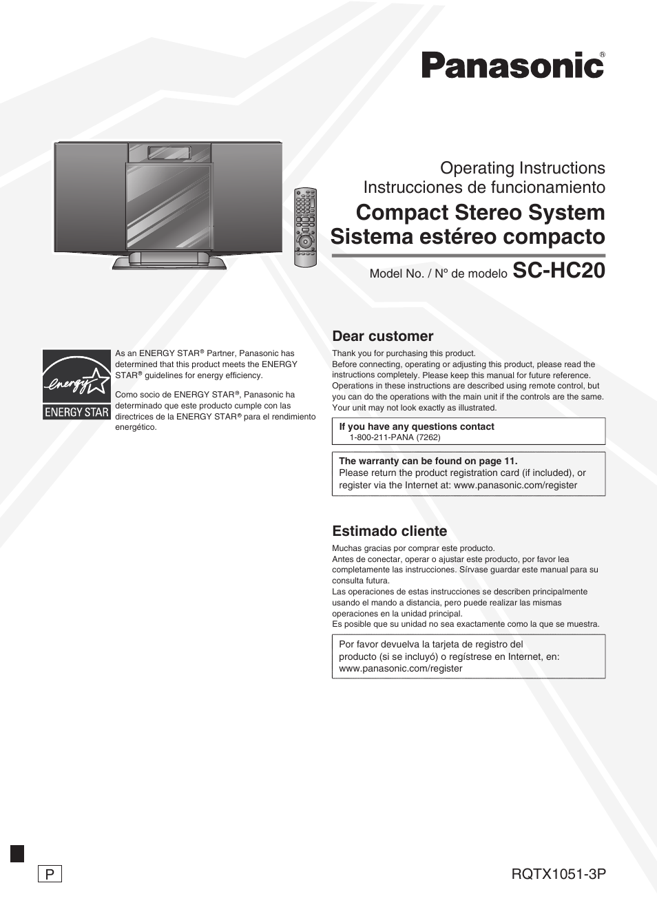 Panasonic SC-HC20 User Manual | 20 pages