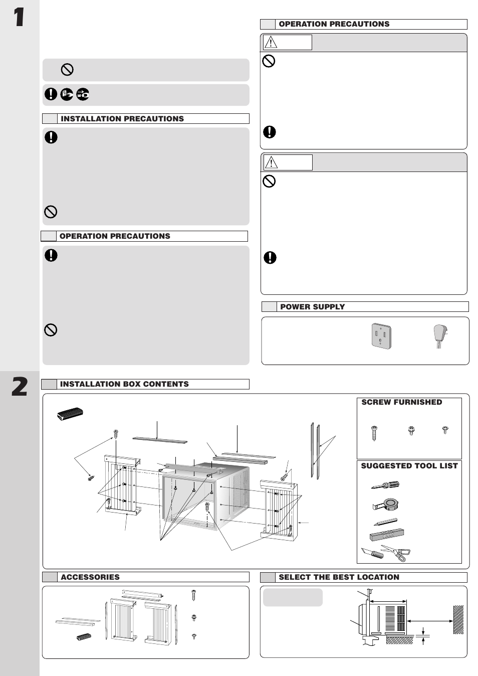 Safety preca utions, Air conditioner inst alla tion | Panasonic CW-XC122VU User Manual | Page 2 / 16