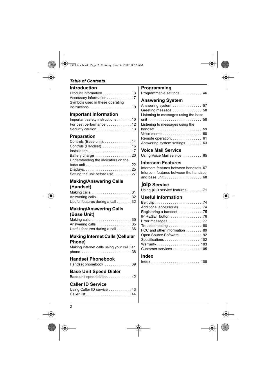 Panasonic BB-GT1540 User Manual | Page 2 / 112