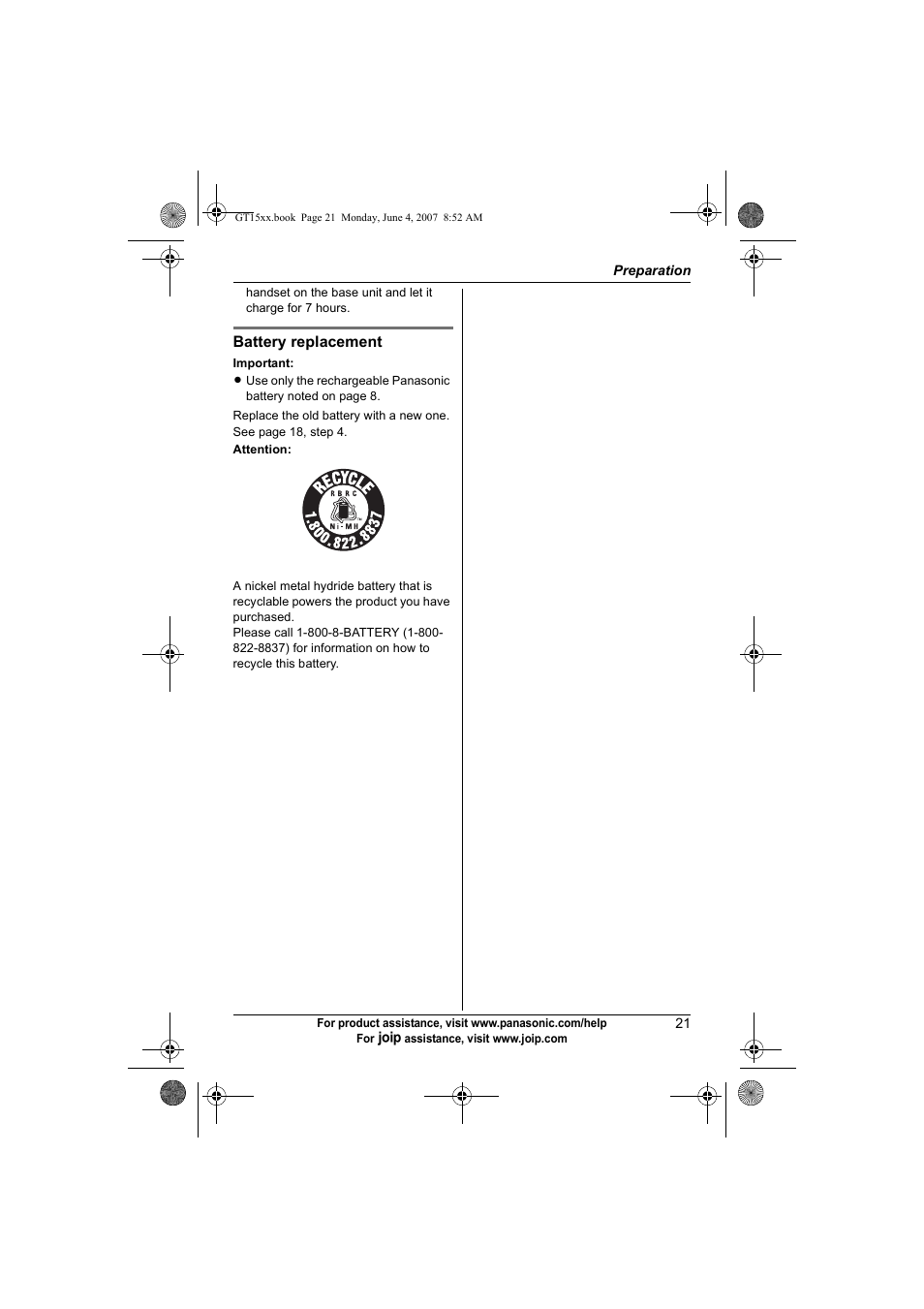 Panasonic BB-GT1540 User Manual | Page 21 / 112