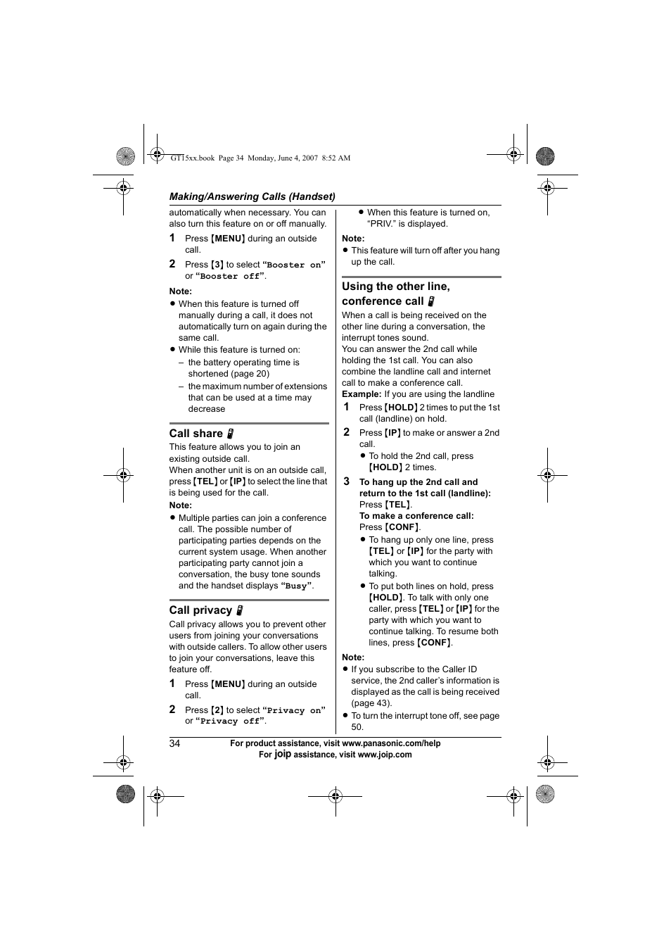 Panasonic BB-GT1540 User Manual | Page 34 / 112