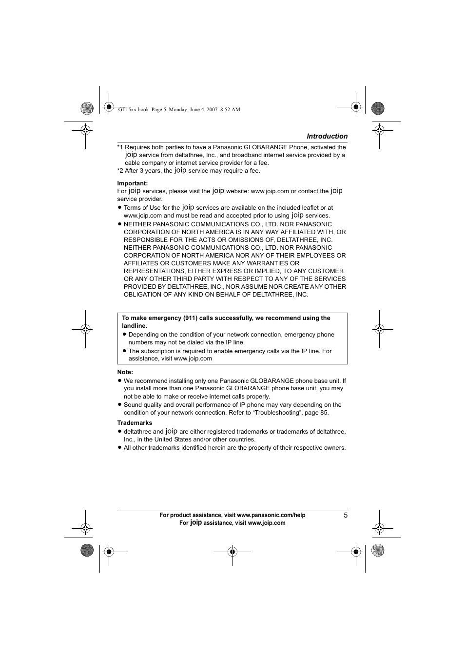 Panasonic BB-GT1540 User Manual | Page 5 / 112