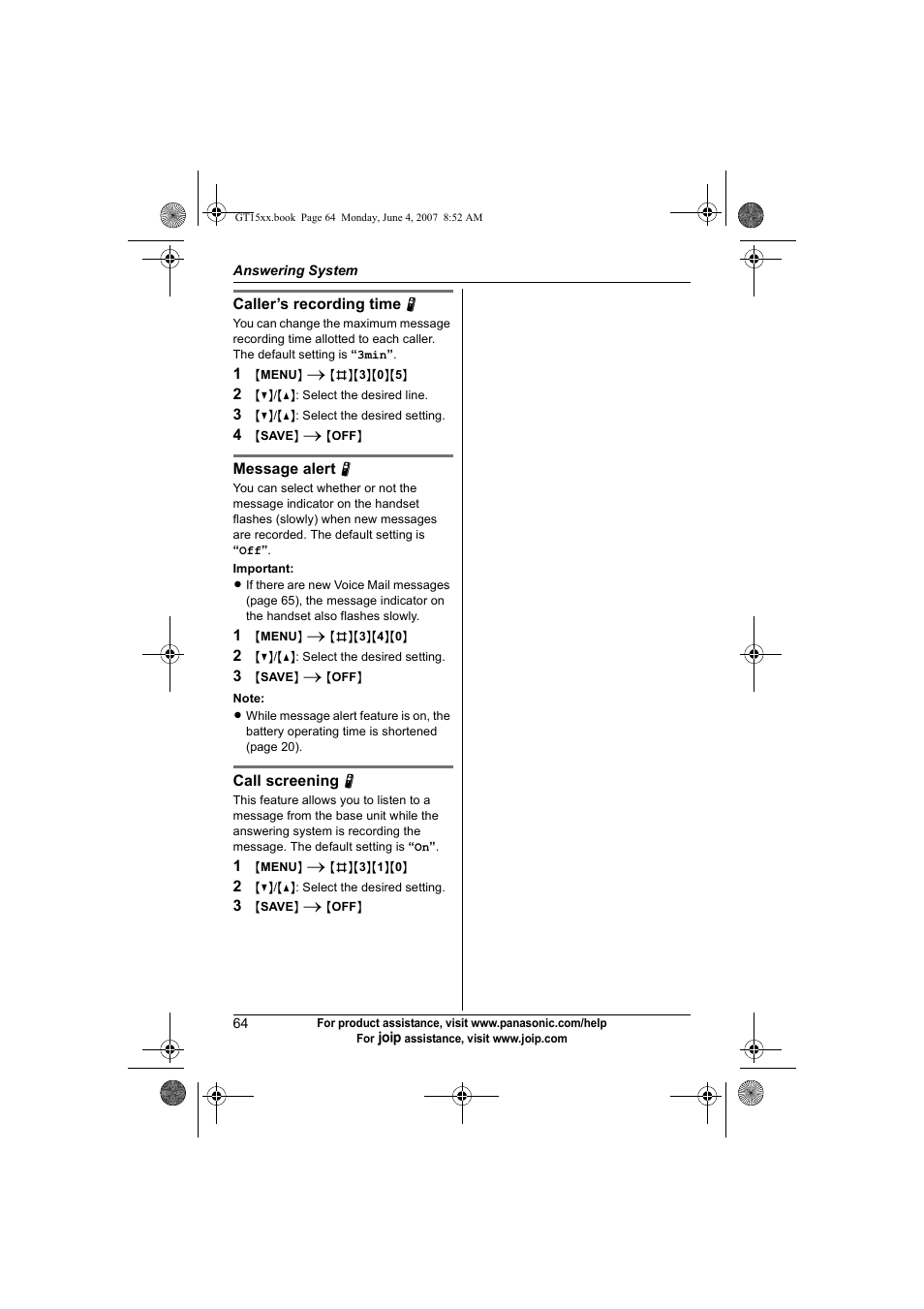 Panasonic BB-GT1540 User Manual | Page 64 / 112