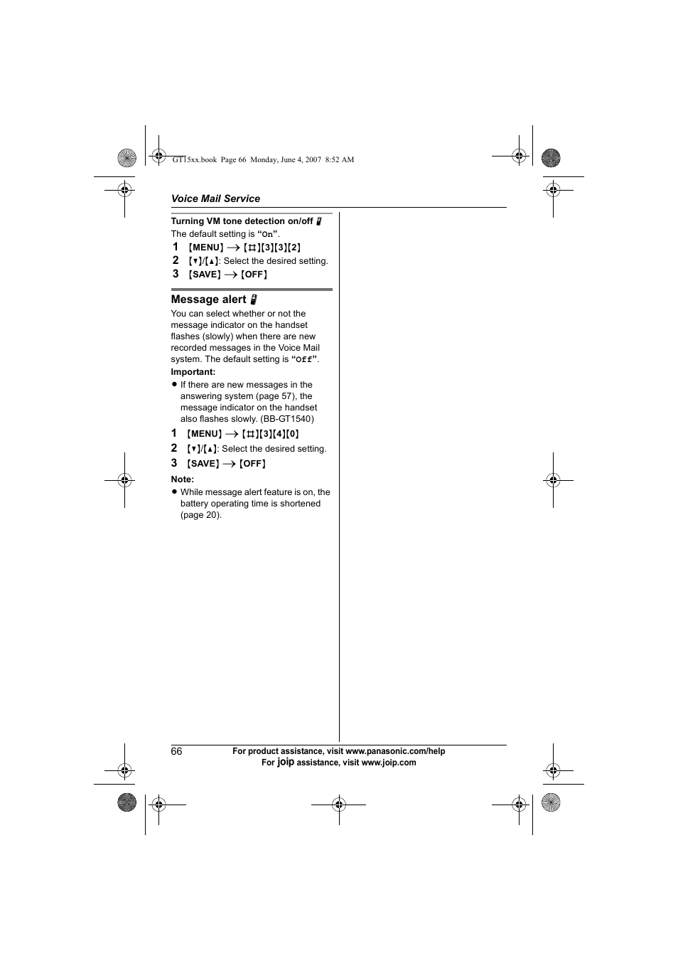 Panasonic BB-GT1540 User Manual | Page 66 / 112