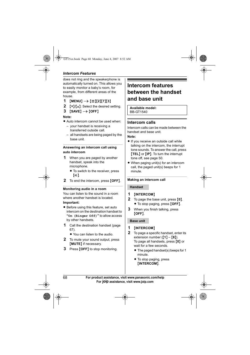 Panasonic BB-GT1540 User Manual | Page 68 / 112