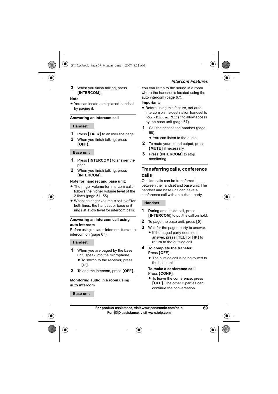 Panasonic BB-GT1540 User Manual | Page 69 / 112