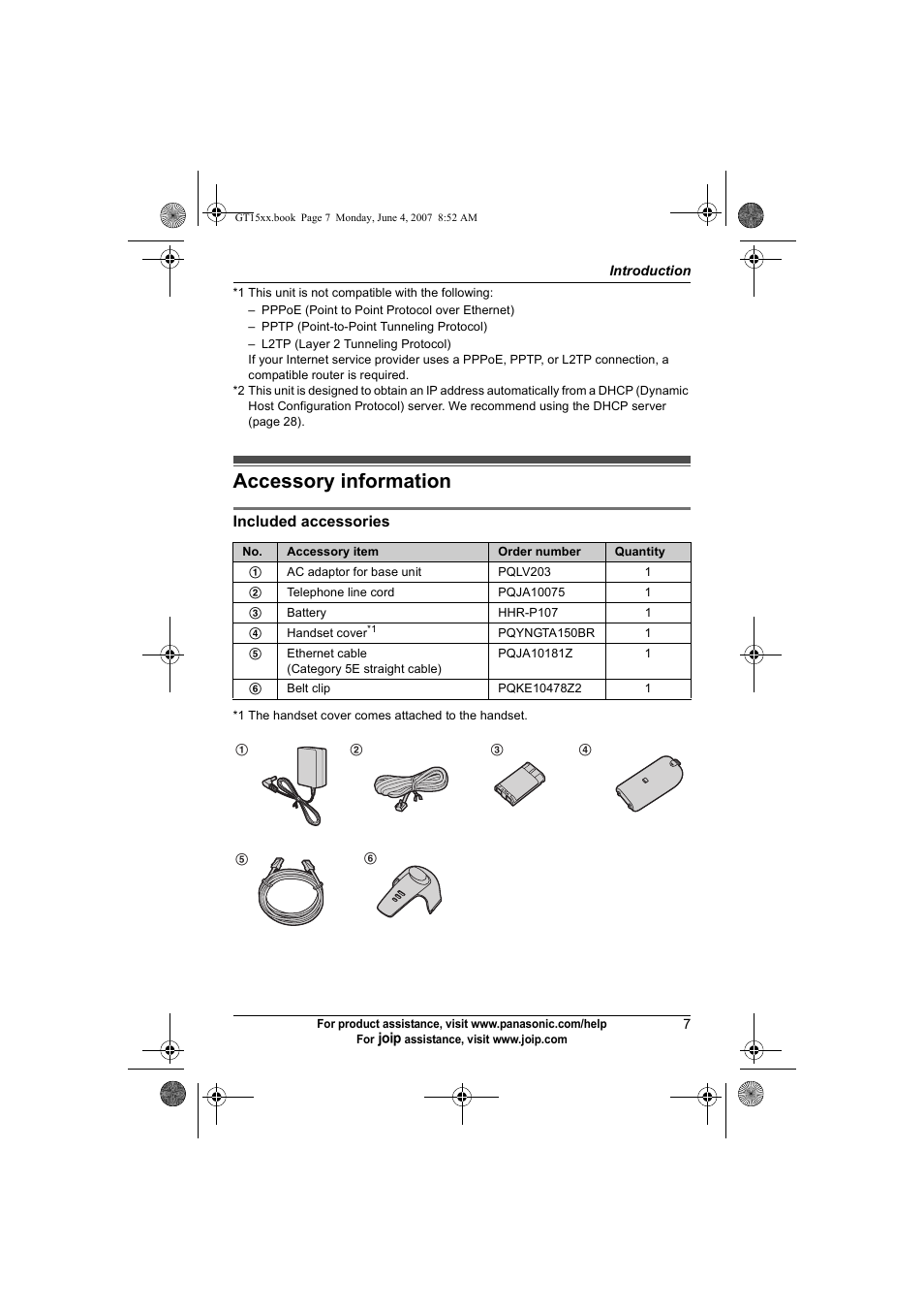 Accessory information | Panasonic BB-GT1540 User Manual | Page 7 / 112
