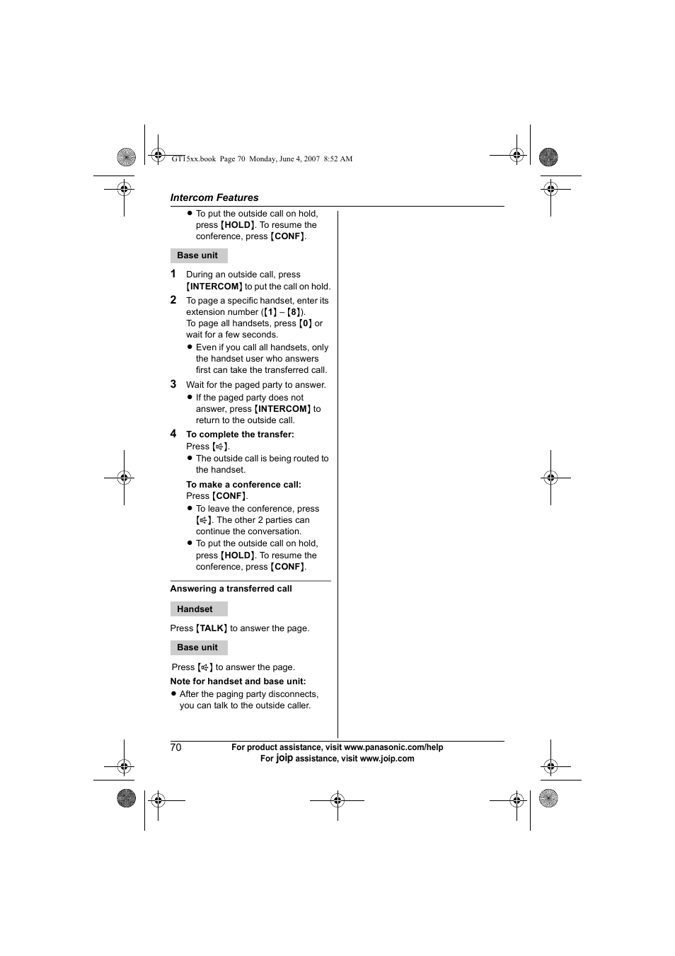 Panasonic BB-GT1540 User Manual | Page 70 / 112